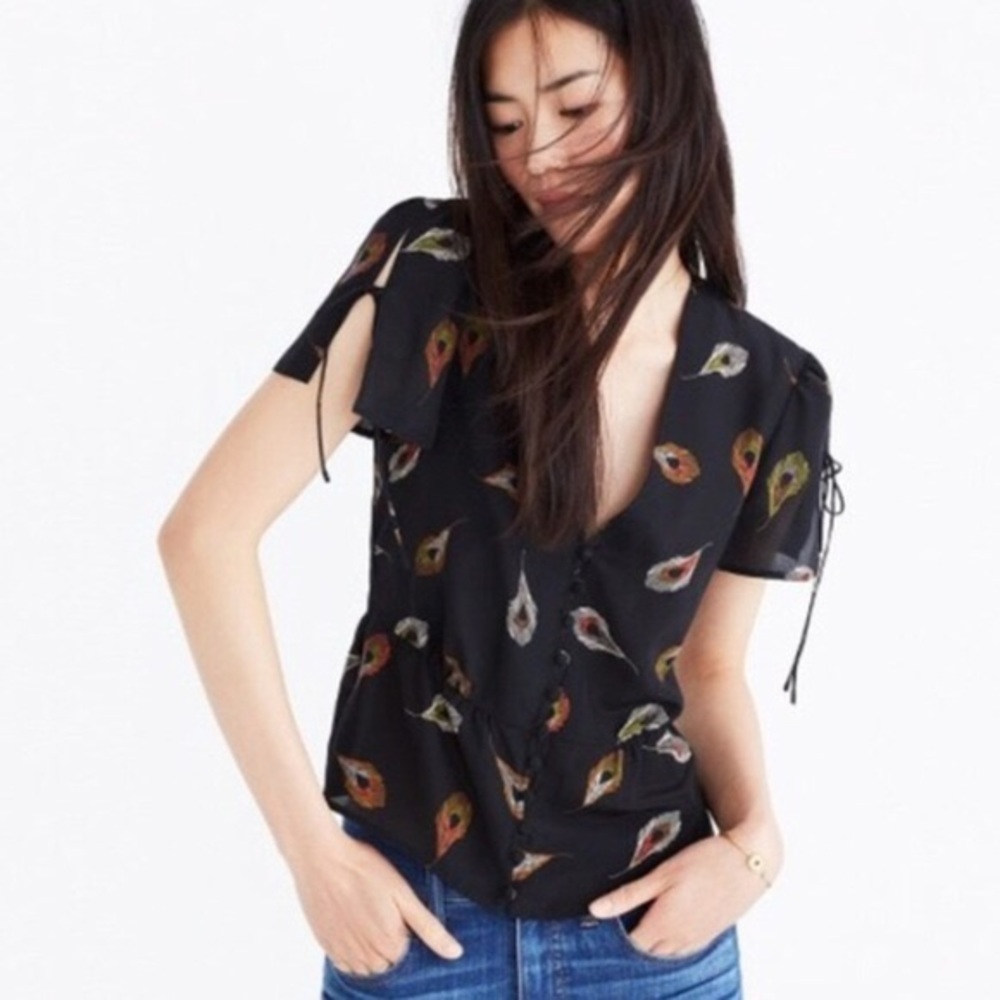 Madewell peacock feather silk blouse